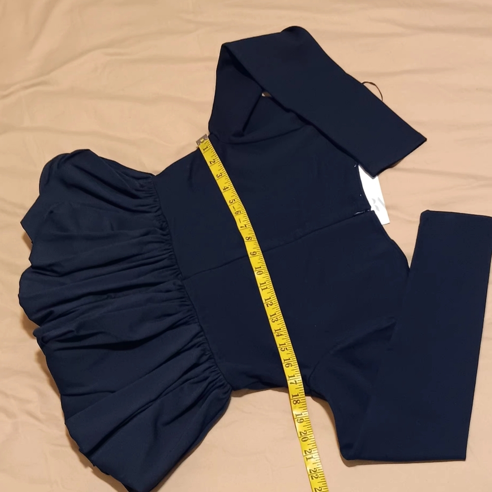 Zara Women Black Top Long Sleeve‎ SzL Navy Black Back Zip - Picture 8 of 16